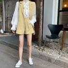 Bell-sleeve Blouse / Single-breasted Vest / High-waist Shorts