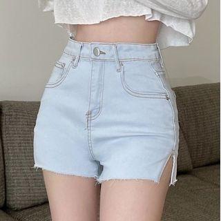 Slit High Waist Denim Shorts