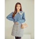 Plus Size Laced Sailor-collar Frill-sleeve Blouse