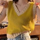Contrast Trim Cropped Sweater Vest Yellow - One Size