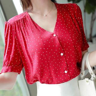 Shirred Dotted Blouse