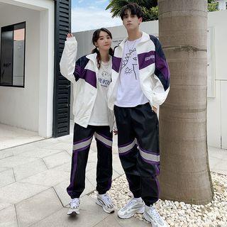 Couple Matching Color Panel Zip Jacket / Sweatpants