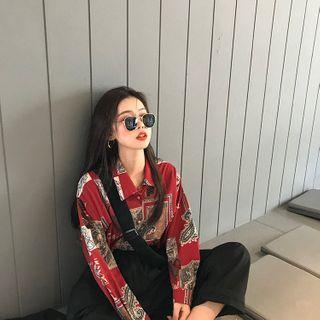 Long-sleeve Print Shirt Red - One Size