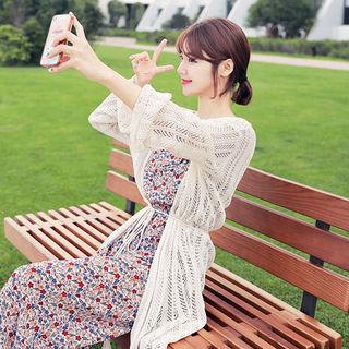 Open-front Pointell Long Cardigan