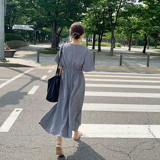 Gingham Long Flare Dress Black - One Size