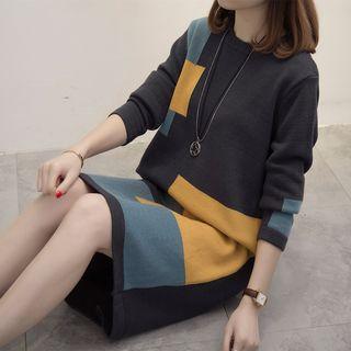Long-sleeve Color Block Sweater Dress