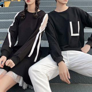 Couple Matching Ruffle Hem Pullover Dress / Color Block Pullover