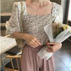 Open Back Floral Elbow-sleeve Top