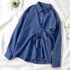 Drawstring Ruched Shirt Blue - One Size