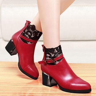 Block-heel Lace-trim Ankle Boots