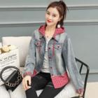 Plaid Panel Buttoned Hooded Denim Jacket