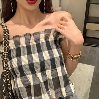 Plaid Tube Top Plaid - Black & White - One Size