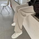Plain High-waist Knit Straight-leg Pants