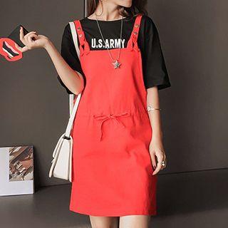 Set: Short-sleeve Lettering T-shirt + Jumper Dress