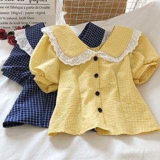Plaid Peter Pan Collared Short-sleeve Blouse