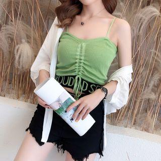 Lettering Drawstring Knit Camisole Top
