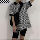 Short-sleeve Striped Polo Shirt Stripe - Black & White - One Size