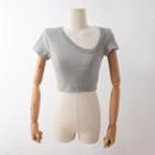 Short Sleeve Irregular Neckline Plain Cropped T-shirt