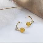 Smiley Face Stud Earring 1 Pair - Gold & Yellow - One Size
