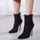 Stiletto-heel Pointy-toe Lace Short Boots