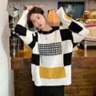 Irregular Check Cable Knit Sweater Black & White - One Size