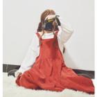 Long-sleeve Top / Set: Corduroy Midi Pinafore Dress + Long-sleeve Top