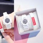 Set: Digital Sport Watch + Lettering Silicone Bangle