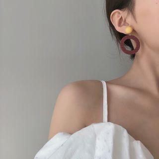 Resin Hoop Dangle Earring 1 Pair - Yellow & Purplish Red - One Size