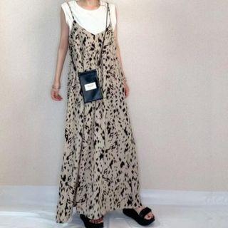 Print Maxi A-line Overall Dress Khaki & Black - One Size