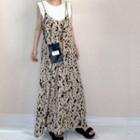 Print Maxi A-line Overall Dress Khaki & Black - One Size