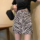 Zebra Slit Mini Skirt/ Chain Detail Cropped Top