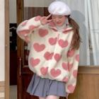Heart Mock Wool Zip Jacket Beige & Pink - One Size