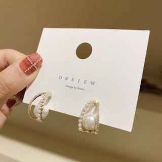 Faux Pearl Rhinestone Alloy Open Hoop Earring