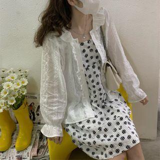 Lace Blouse / Sleeveless Dotted Mini Dress