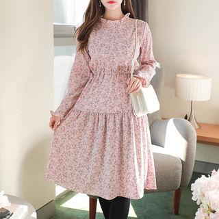 Frill-trim Tie-side Floral Midi Dress