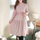Frill-trim Tie-side Floral Midi Dress