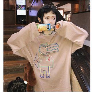 Long-sleeve Crocodile Embroidery T-shirt