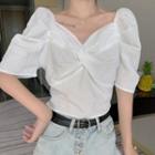 Short-sleeve Knotted Blouse