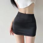 Zip-up Plain A-line Mini Skirt