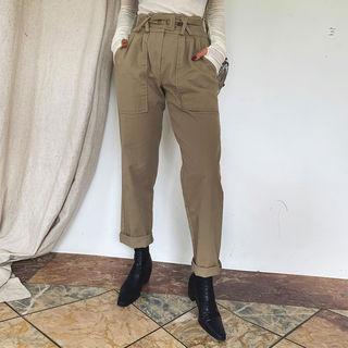 Pocket-detail Cotton Pants With Belt