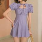 Set: Short-sleeve Cut-out Swimdress + Bikini Bottom