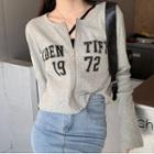 Lettering Zip-up Cropped Cardigan