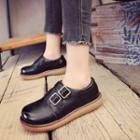 Faux Leather Double Buckled Oxford Shoes
