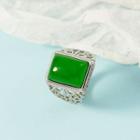 Gemstone Square Alloy Open Ring Green - One Size