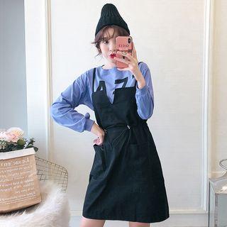 Set: Lettering Pullover + Strappy A-line Dress