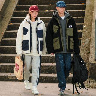 Two-tone Fleece Zip Cargo Jacket
