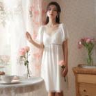 Short-sleeve Lace Trim Mini A-line Sleep Dress