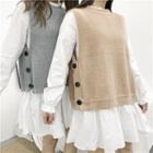 Open-back Knit Vest / Long-sleeve Mini Dress