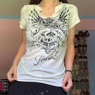 Printed V Neck Loose Fit Short Sleeve Top