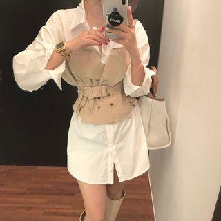 Mock Two-piece Long-sleeve Dress As Figure - One Size